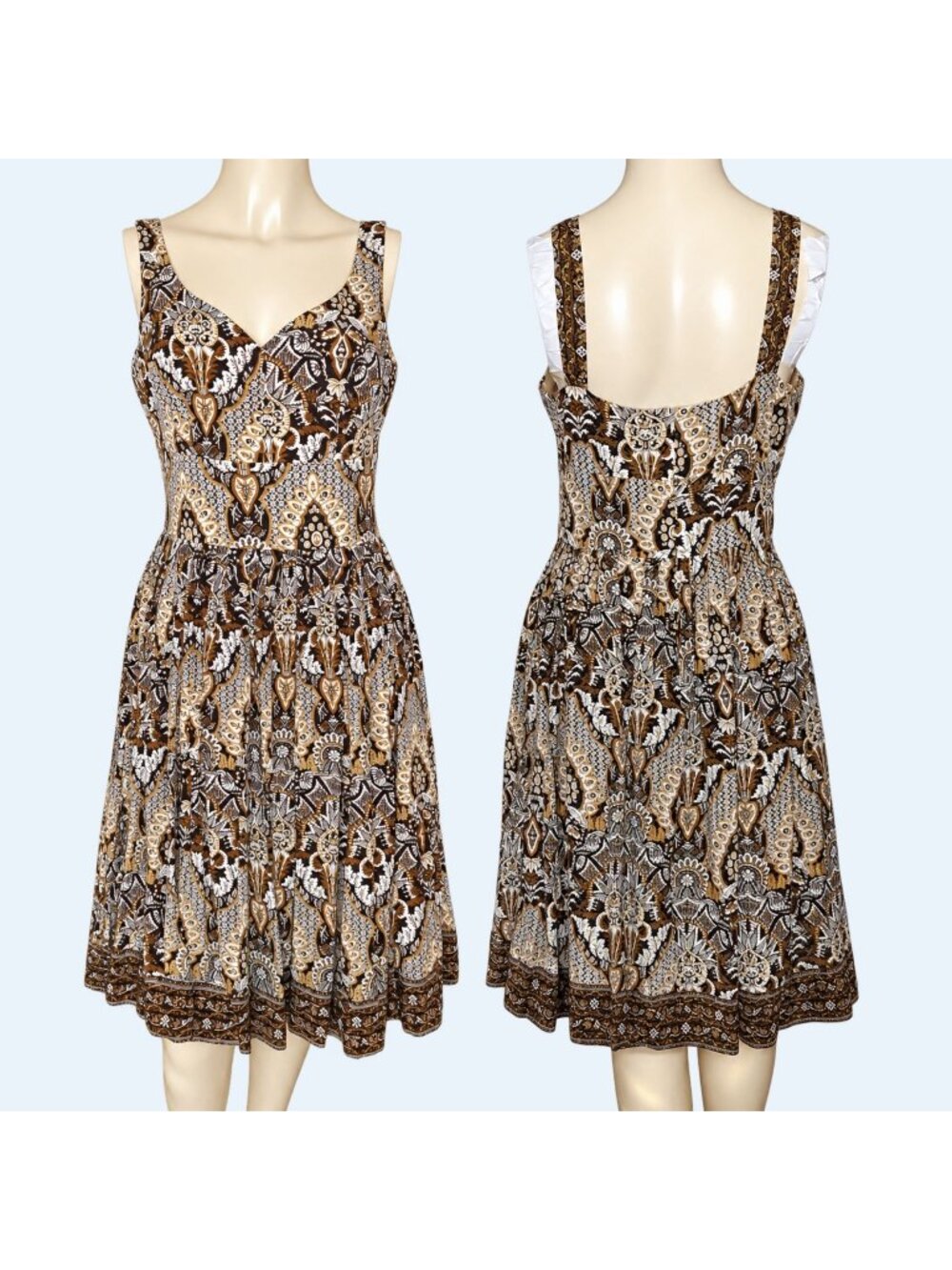 Talbots Brown Pure Silk Sleeveless Pleated Bottom empire waist summer Dress 6